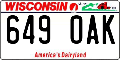 WI license plate 649OAK