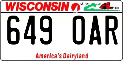 WI license plate 649OAR