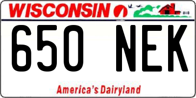 WI license plate 650NEK