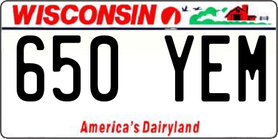 WI license plate 650YEM