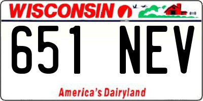 WI license plate 651NEV