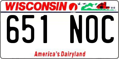 WI license plate 651NOC
