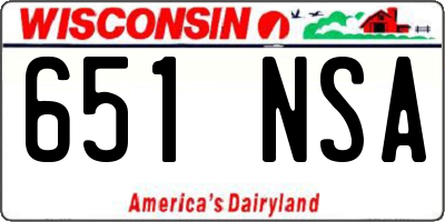 WI license plate 651NSA