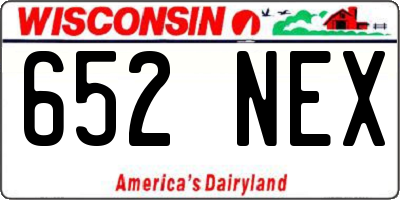 WI license plate 652NEX