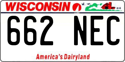 WI license plate 662NEC