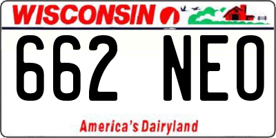 WI license plate 662NEO