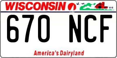 WI license plate 670NCF