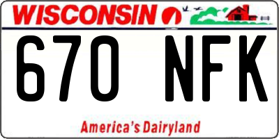 WI license plate 670NFK