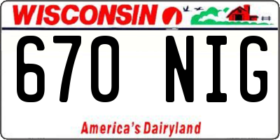 WI license plate 670NIG