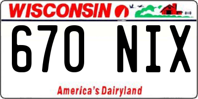 WI license plate 670NIX