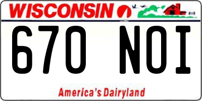 WI license plate 670NOI