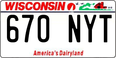WI license plate 670NYT