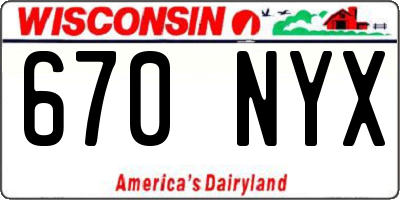 WI license plate 670NYX