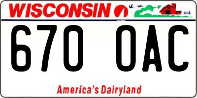 WI license plate 670OAC