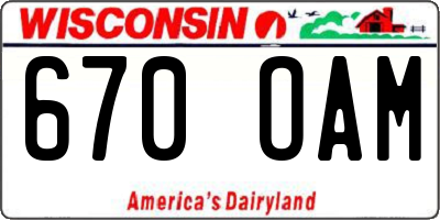 WI license plate 670OAM