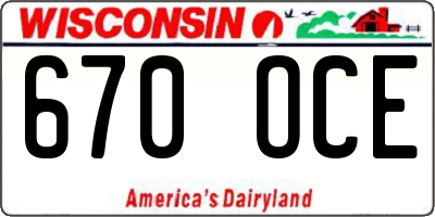 WI license plate 670OCE