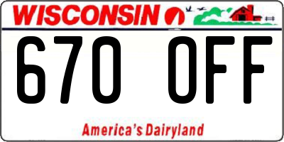 WI license plate 670OFF