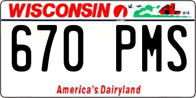 WI license plate 670PMS