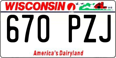 WI license plate 670PZJ