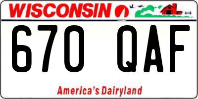WI license plate 670QAF
