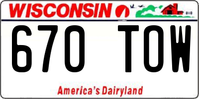 WI license plate 670TOW