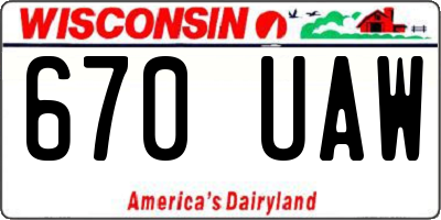 WI license plate 670UAW