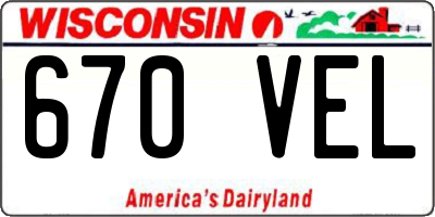 WI license plate 670VEL