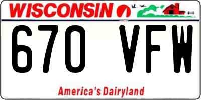 WI license plate 670VFW
