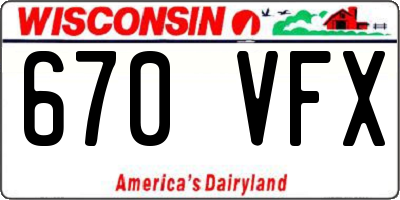 WI license plate 670VFX