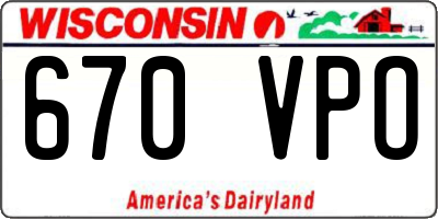 WI license plate 670VPO