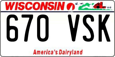 WI license plate 670VSK