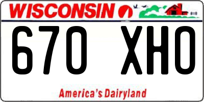 WI license plate 670XHO