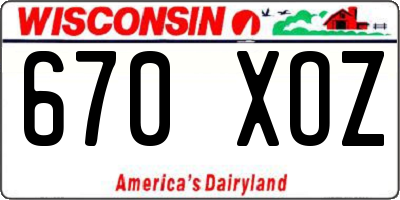 WI license plate 670XOZ