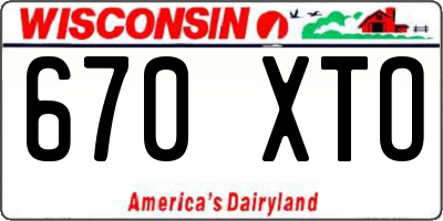 WI license plate 670XTO