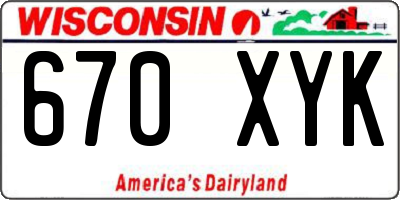 WI license plate 670XYK