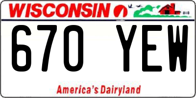 WI license plate 670YEW