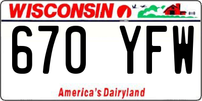 WI license plate 670YFW