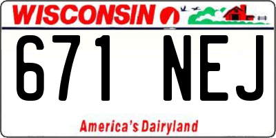WI license plate 671NEJ