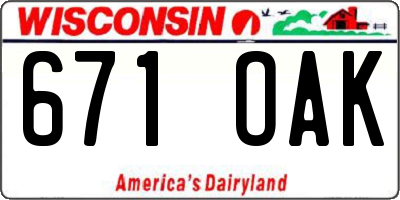 WI license plate 671OAK