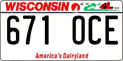 WI license plate 671OCE
