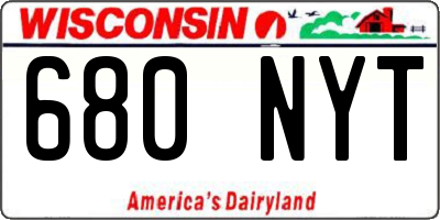 WI license plate 680NYT