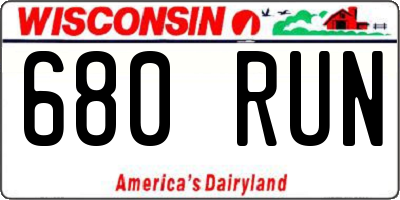 WI license plate 680RUN