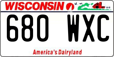 WI license plate 680WXC