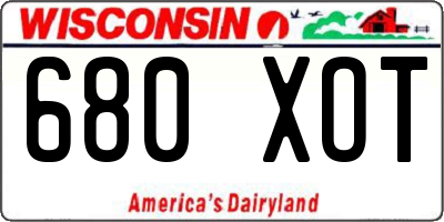 WI license plate 680XOT