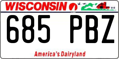 WI license plate 685PBZ
