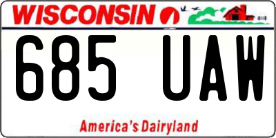 WI license plate 685UAW