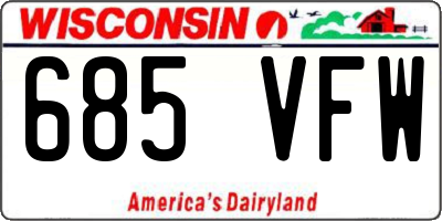 WI license plate 685VFW