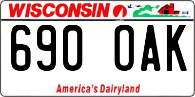 WI license plate 690OAK