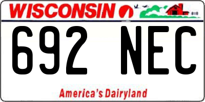 WI license plate 692NEC