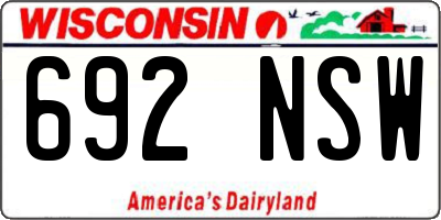 WI license plate 692NSW